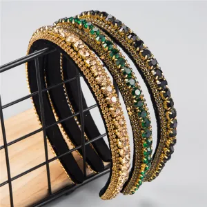 Stylish Multilayer Glass Drill Thin Edge Women's Gold Velvet Plaid Headband