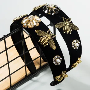 Baroque Bee Decoration Alloy Glass Plastic Wide Edge Headband Hair Accessories