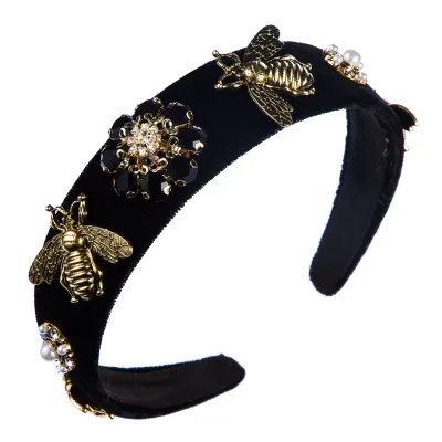 Baroque Bee Decoration Alloy Glass Plastic Wide Edge Headband Hair Accessories