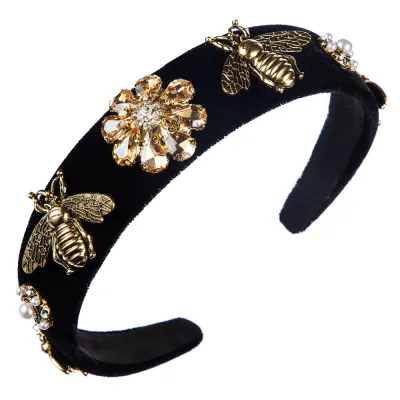 Baroque Bee Decoration Alloy Glass Plastic Wide Edge Headband Hair Accessories