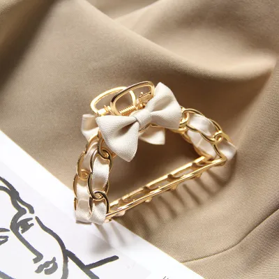Women Elegant Bow Decoration Alloy Hair Claw Gripper
