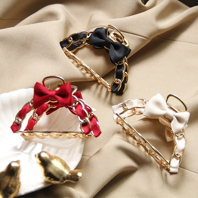 Women Elegant Bow Decoration Alloy Hair Claw Gripper