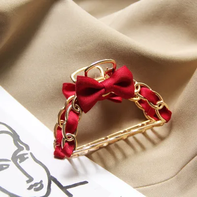 Women Elegant Bow Decoration Alloy Hair Claw Gripper