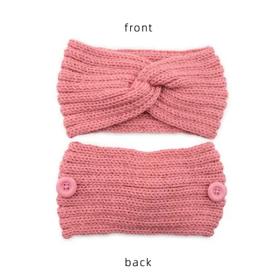 Women Solid Color Button Cross Warm Headband