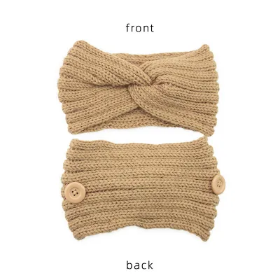 Women Solid Color Button Cross Warm Headband