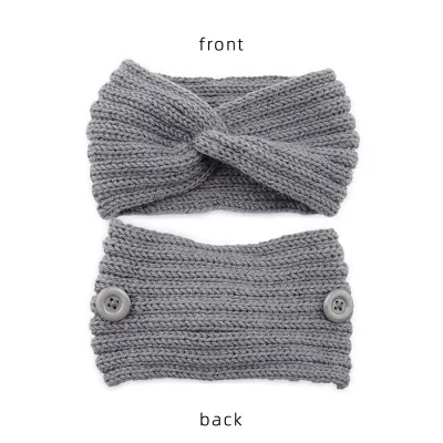 Women Solid Color Button Cross Warm Headband