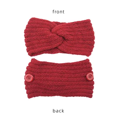 Women Solid Color Button Cross Warm Headband
