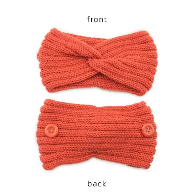 Women Solid Color Button Cross Warm Headband