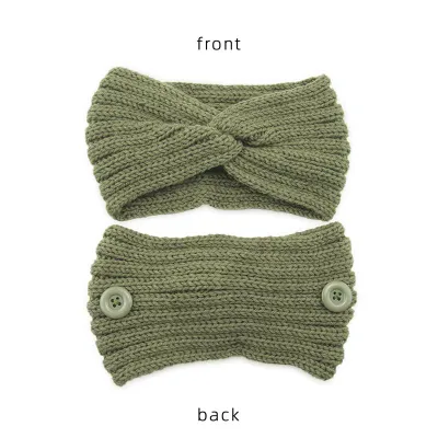 Women Solid Color Button Cross Warm Headband