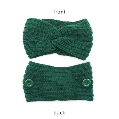 Women Solid Color Button Cross Warm Headband