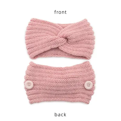Women Solid Color Button Cross Warm Headband