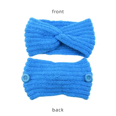 Women Solid Color Button Cross Warm Headband