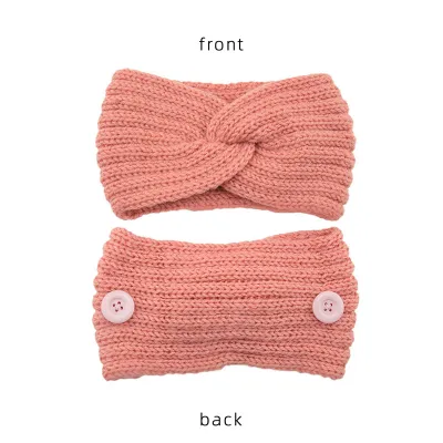 Women Solid Color Button Cross Warm Headband