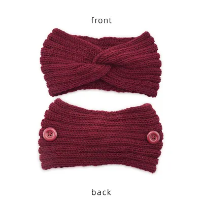 Women Solid Color Button Cross Warm Headband