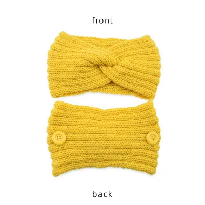 Women Solid Color Button Cross Warm Headband