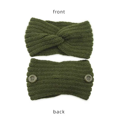 Women Solid Color Button Cross Warm Headband