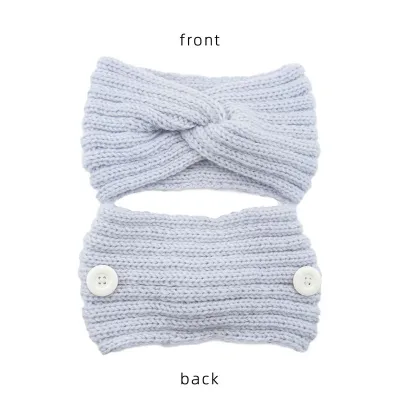 Women Solid Color Button Cross Warm Headband