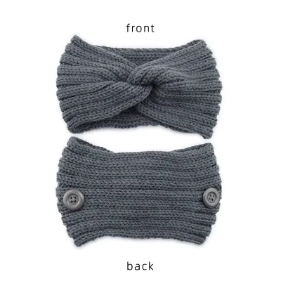 Women Solid Color Button Cross Warm Headband