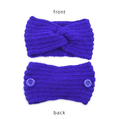 Women Solid Color Button Cross Warm Headband