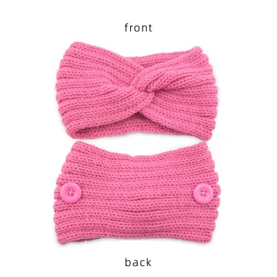 Women Solid Color Button Cross Warm Headband