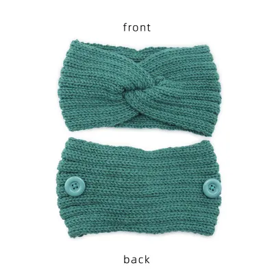 Women Solid Color Button Cross Warm Headband