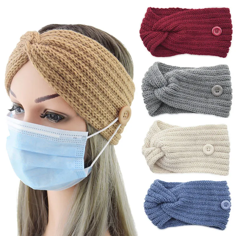 Women Solid Color Button Cross Warm Headband