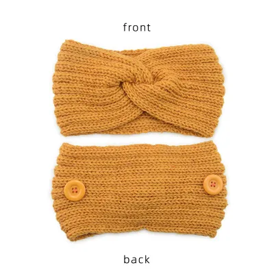 Women Solid Color Button Cross Warm Headband