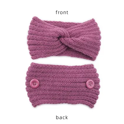 Women Solid Color Button Cross Warm Headband