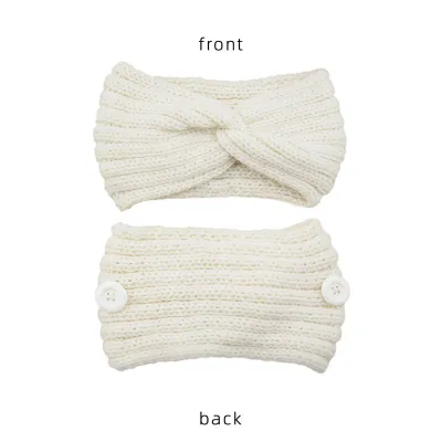 Women Solid Color Button Cross Warm Headband