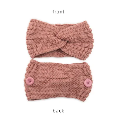 Women Solid Color Button Cross Warm Headband