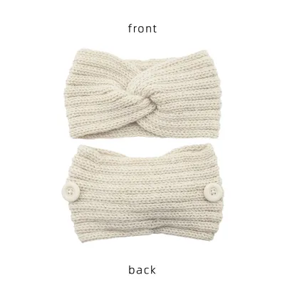 Women Solid Color Button Cross Warm Headband