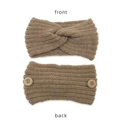 Women Solid Color Button Cross Warm Headband