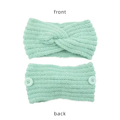 Women Solid Color Button Cross Warm Headband