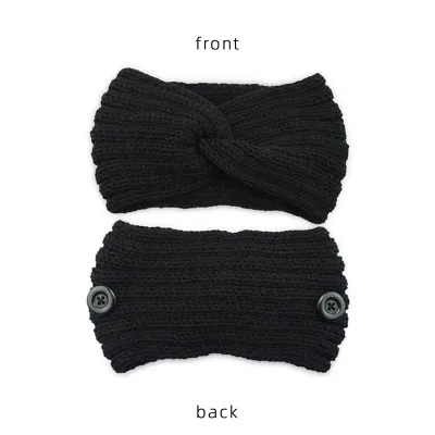 Women Solid Color Button Cross Warm Headband