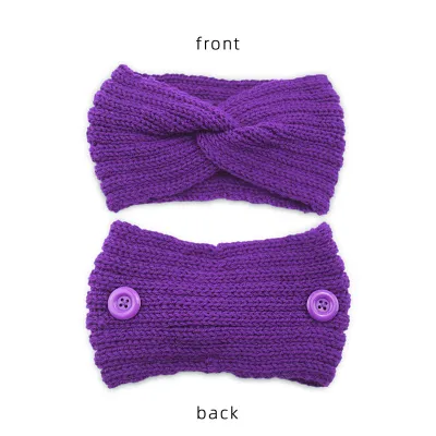 Women Solid Color Button Cross Warm Headband