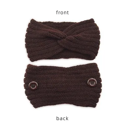 Women Solid Color Button Cross Warm Headband