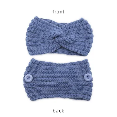 Women Solid Color Button Cross Warm Headband