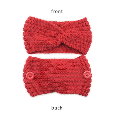 Women Solid Color Button Cross Warm Headband