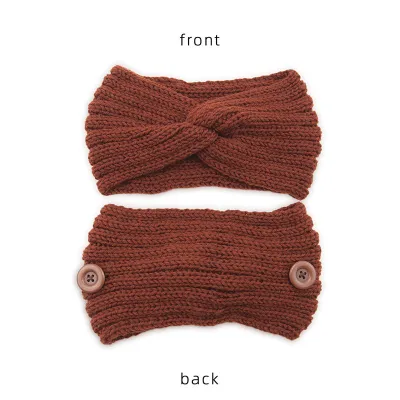 Women Solid Color Button Cross Warm Headband