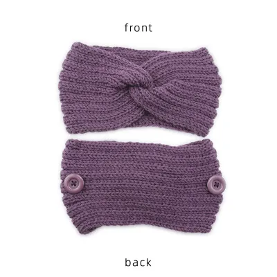 Women Solid Color Button Cross Warm Headband