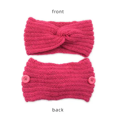 Women Solid Color Button Cross Warm Headband