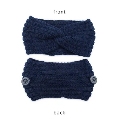 Women Solid Color Button Cross Warm Headband