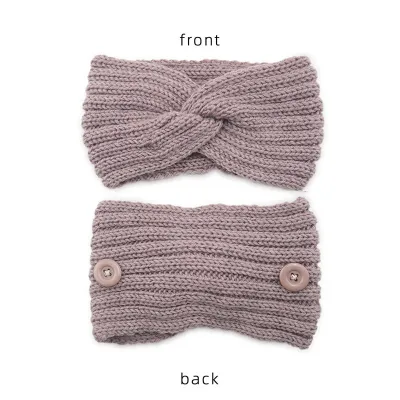 Women Solid Color Button Cross Warm Headband