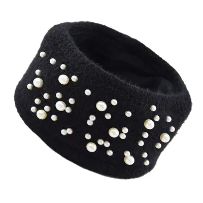 Women Pearl Decorative Warm Yarn Geometric Headband Hair Accessories