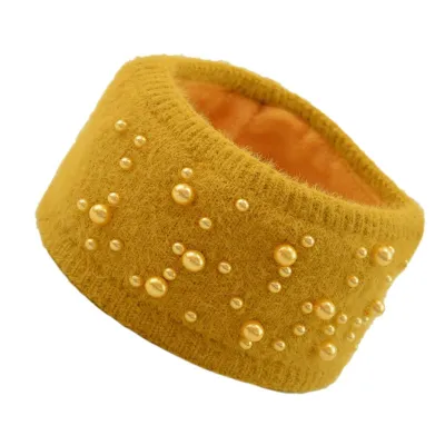 Women Pearl Decorative Warm Yarn Geometric Headband Hair Accessories