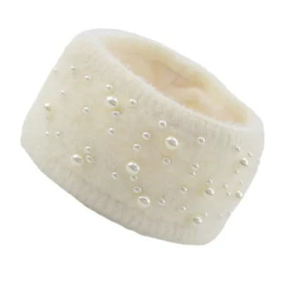 Women Pearl Decorative Warm Yarn Geometric Headband Hair Accessories
