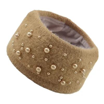 Women Pearl Decorative Warm Yarn Geometric Headband Hair Accessories
