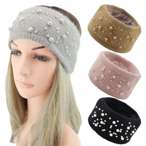 Women Pearl Decorative Warm Yarn Geometric Headband Hair Accessories