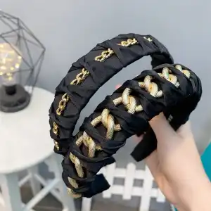 Women Unique Chain Decorative Headband Alloy Bow Tie Plaid