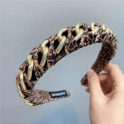 Women Unique Chain Decorative Headband Alloy Bow Tie Plaid